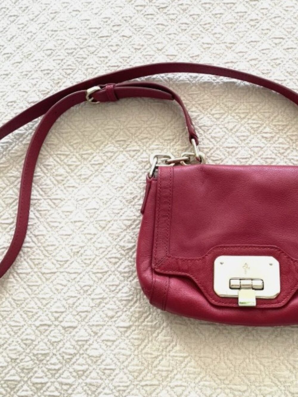 Cole Haan Crossbody Purse RED Genuine Leather Gold Logo Front Buckle Small